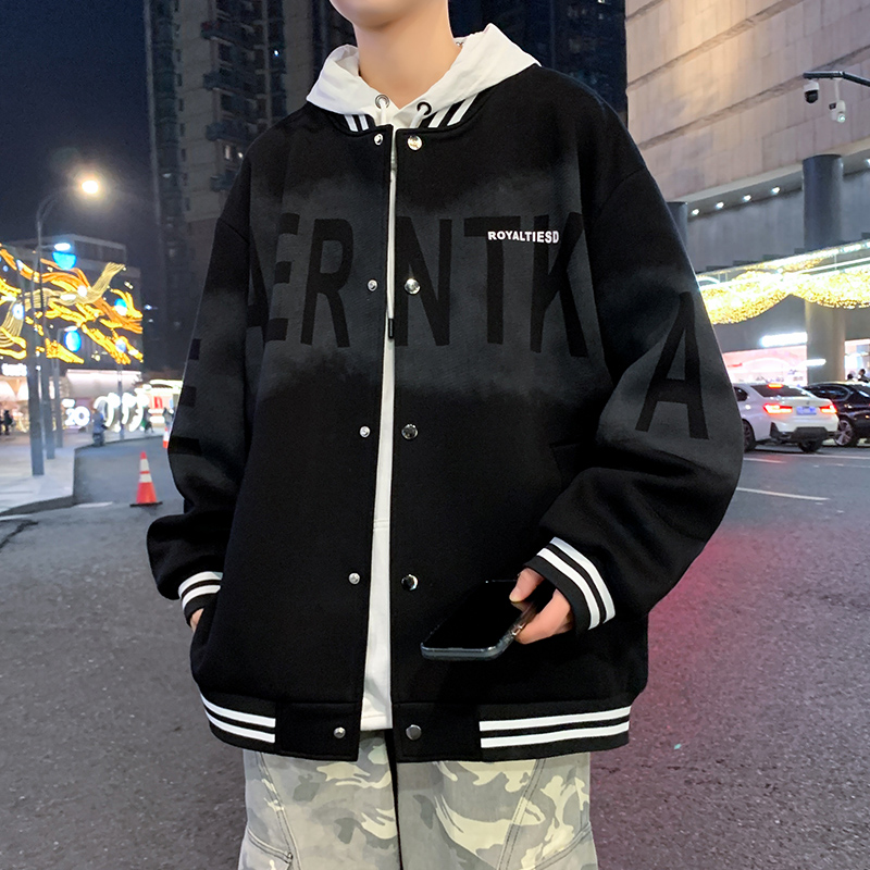 春秋季新款青少年中学生男生外套开衫帅气朝流宽松休闲棒球服夹克