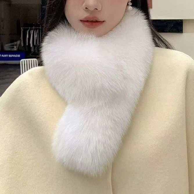 韩版整皮真狐狸毛秋冬白色围巾冬季保暖女士围脖毛领围脖款网红款