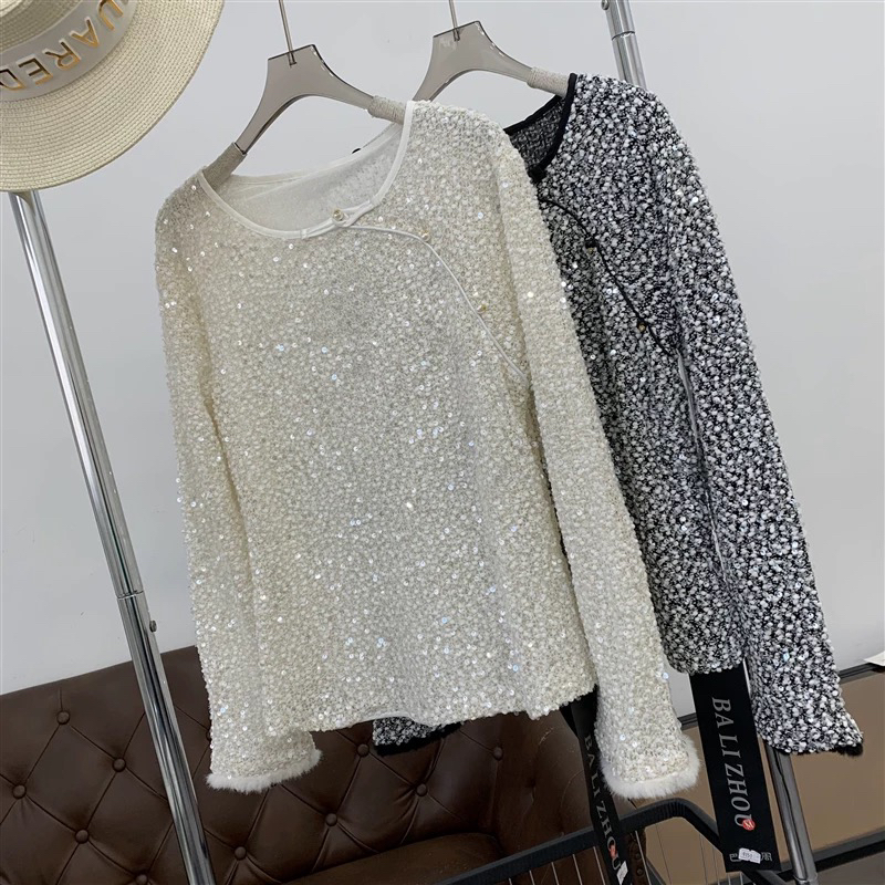 韩版纯色蕾丝气质上衣毛针织衫薄款春季修身型长袖