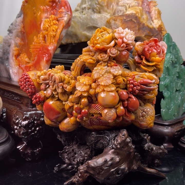 寿山石麒*一览富贵摆件