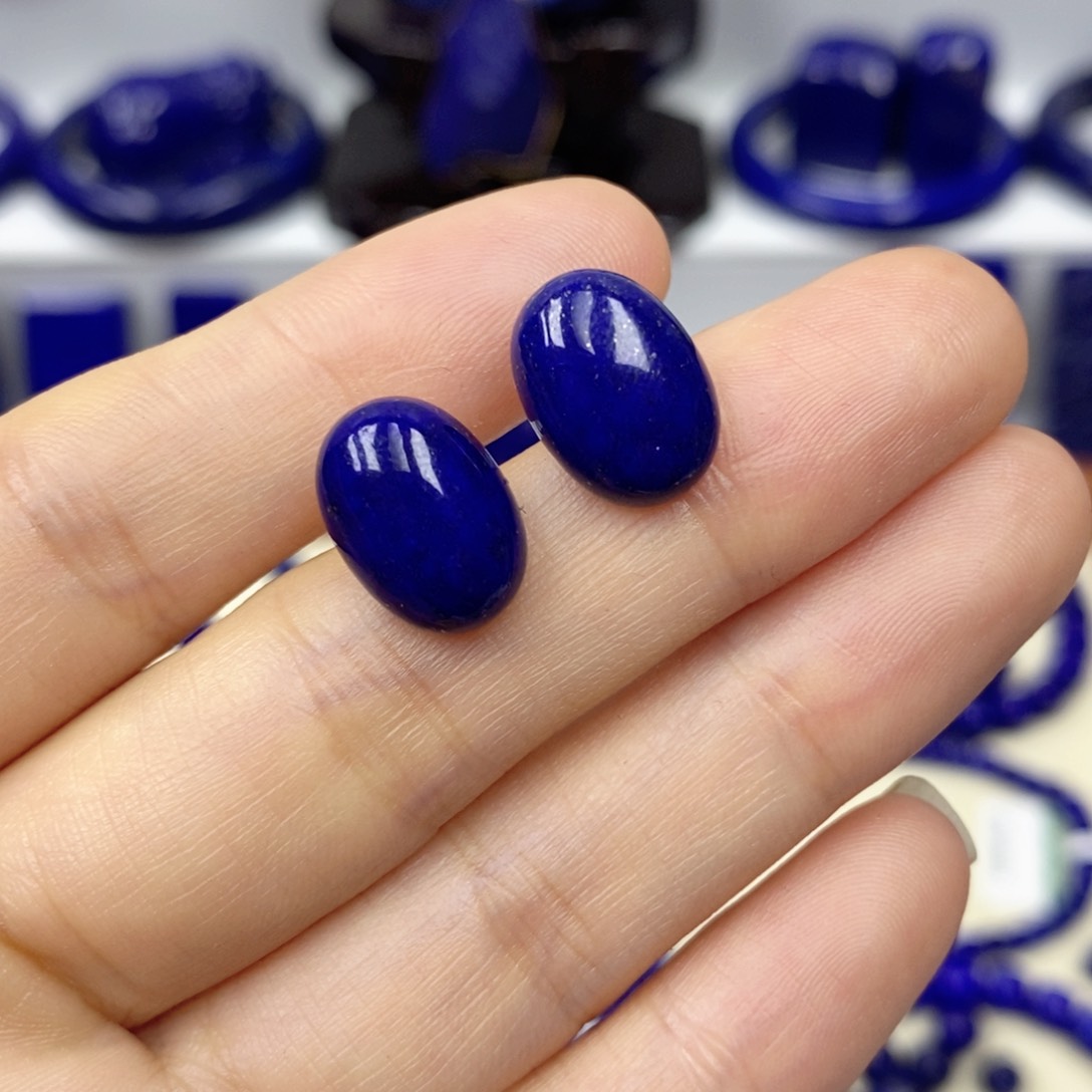 青金石耳饰银S925镶嵌