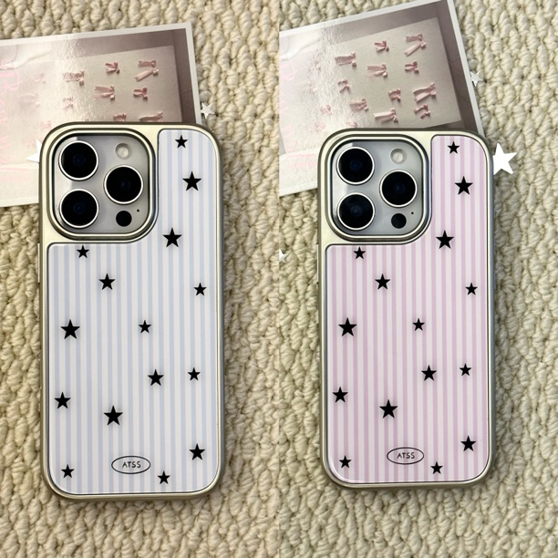 [银边玻璃壳]简约百搭少女风适用于iphone 16多型号手机壳