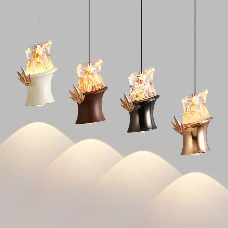 意式极简卧室床头吊灯新款创意冰川高级感可升降伸缩全光谱吊线灯