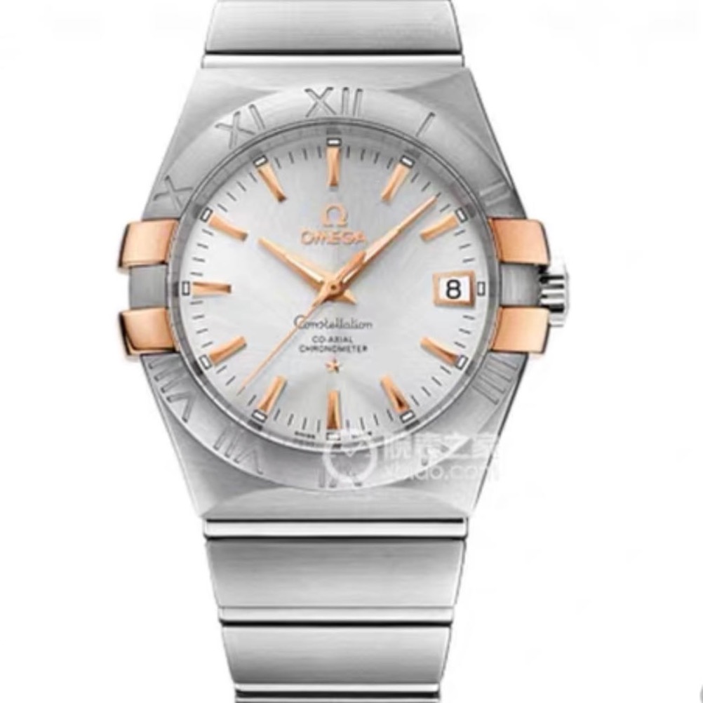 99新  欧米茄星座35mm表径玫瑰金金爪男士机械腕表单表