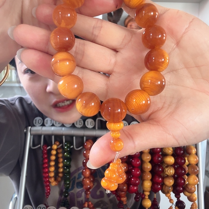 松木固化款琥珀木手串1.6黄油