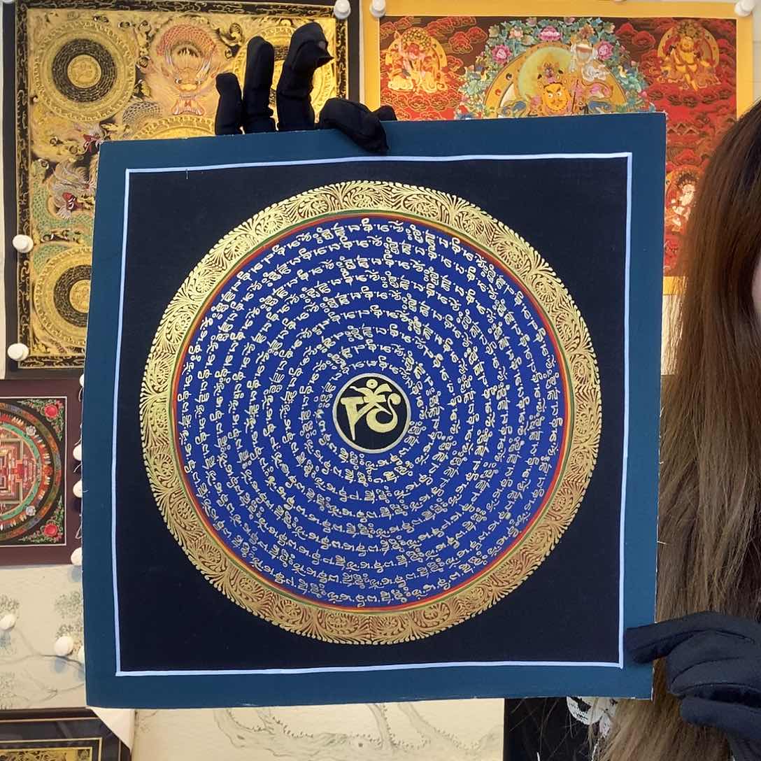 卷轴画纯手绘唐卡六字真言30厘米左右
