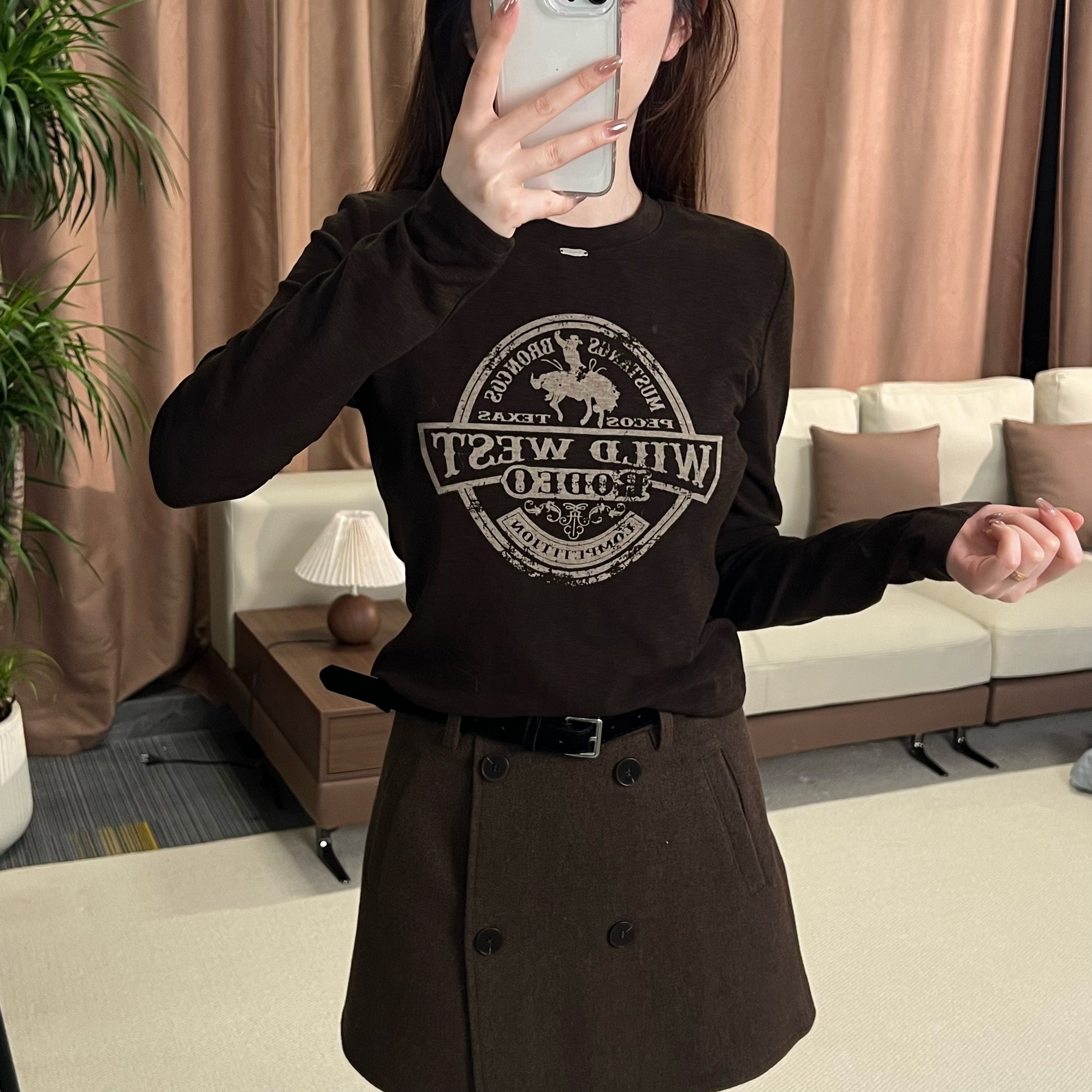 KEXIN 印花长袖T恤 2025秋冬新款百搭休闲显瘦洋气打底-25TX304