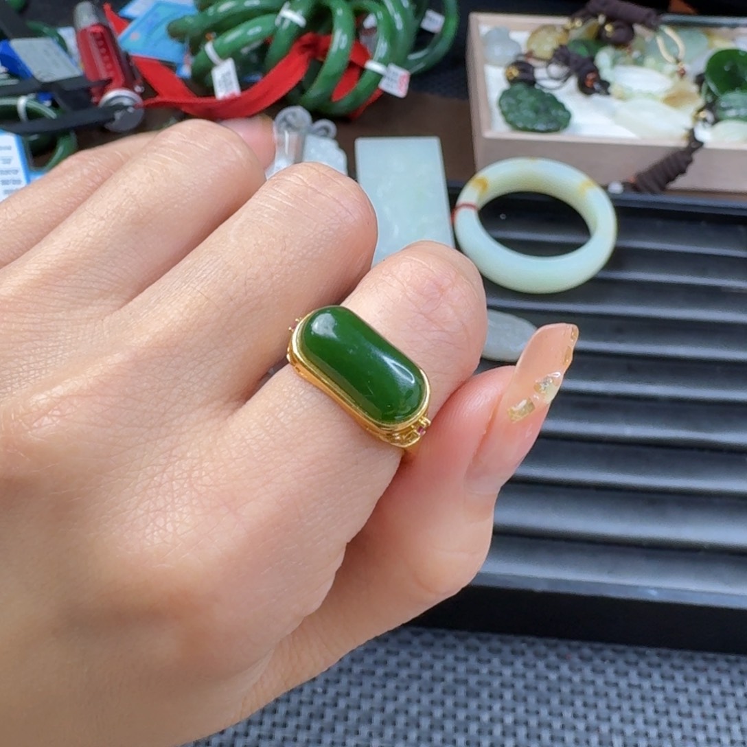 和田玉（碧玉）戒指银S925镶嵌