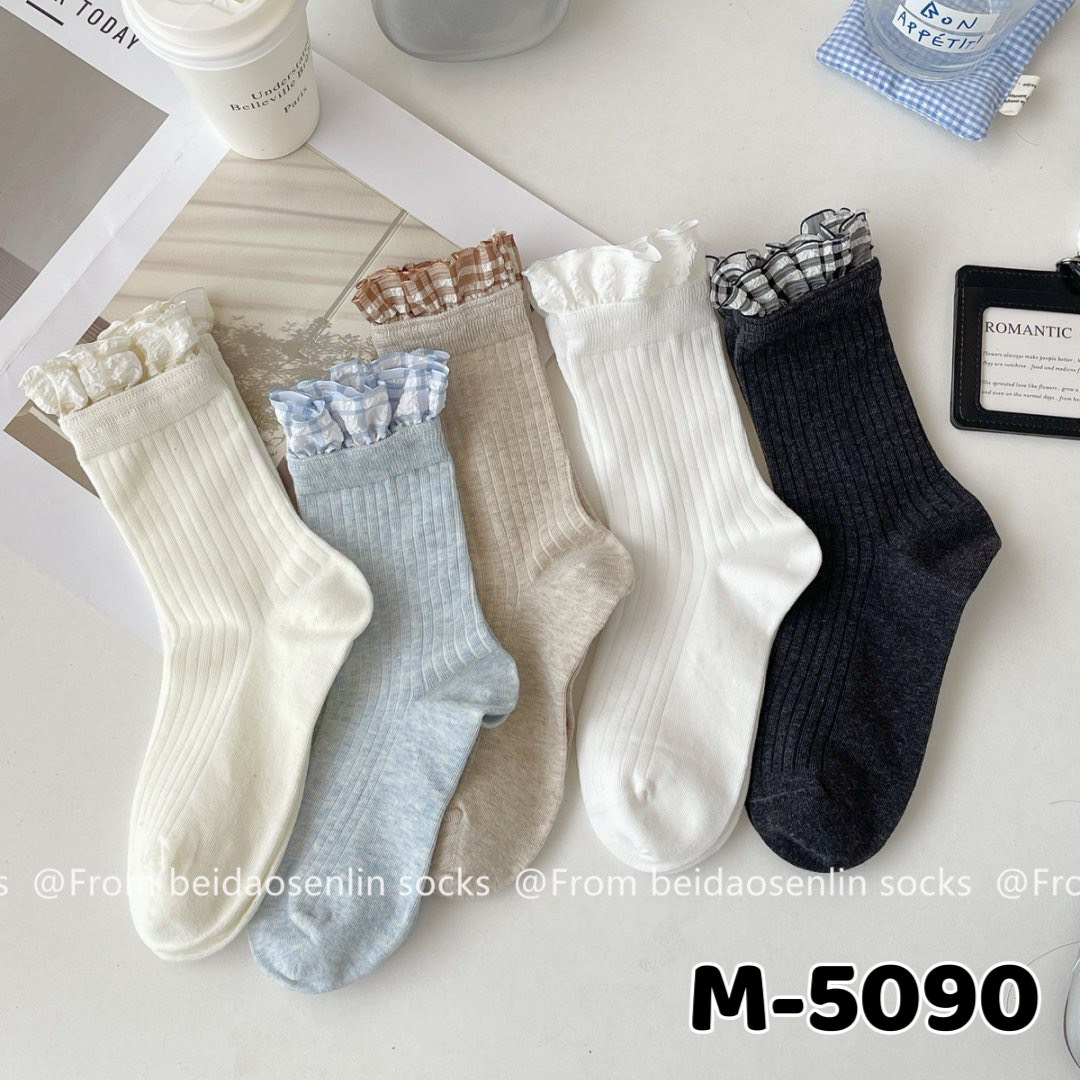 【M5090】中筒袜miu风花边ins潮流袜子女洛丽塔堆堆袜