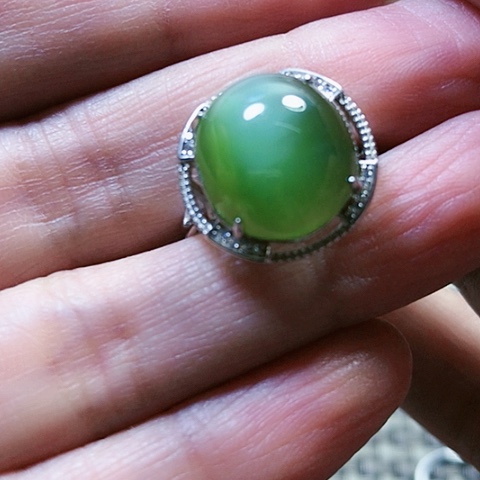 和田玉戒指银S925镶嵌