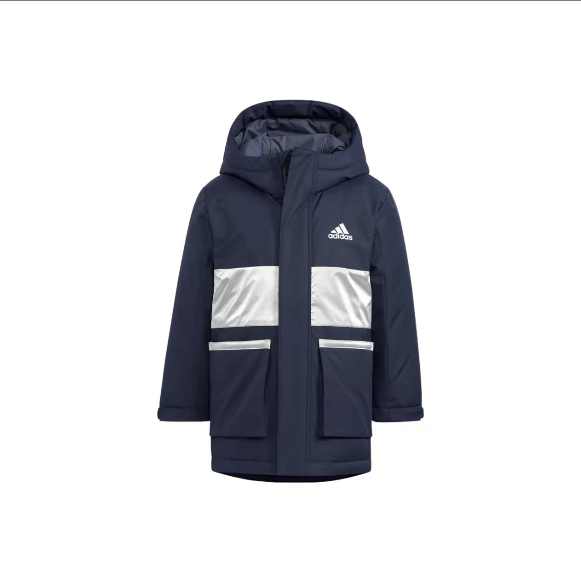 adidas/阿迪达斯纯色印花大Logo拉链连帽 蓝色 儿童款 HM9647