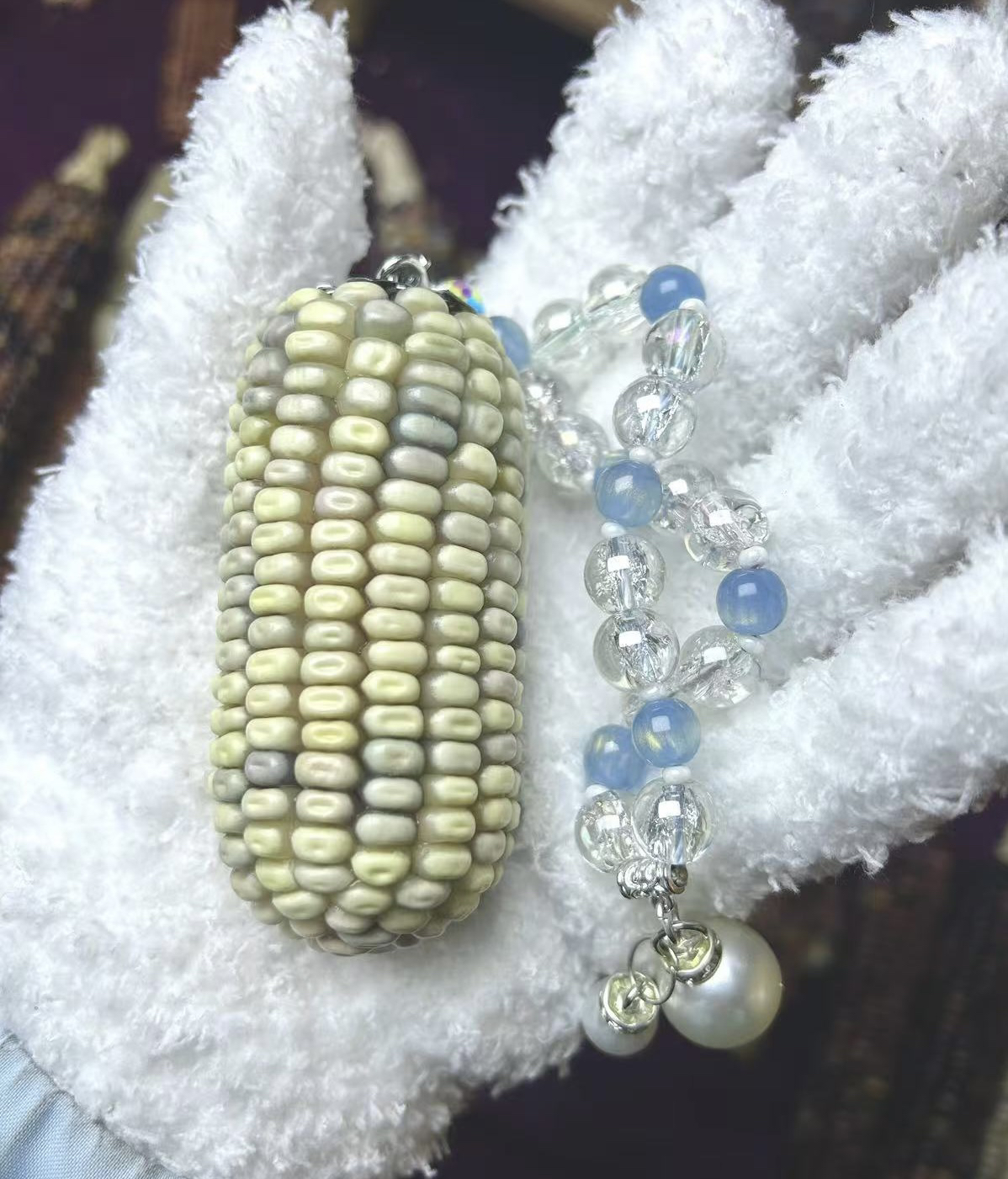 嘟嘟唇米色文玩玉米浅色盘玩小玉米定制成品精品高货手工白色饰品