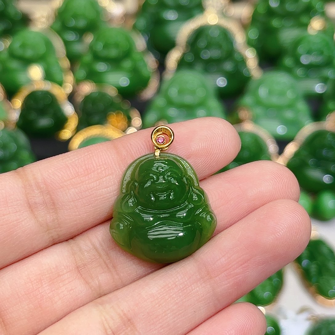 和田玉（碧玉）颈饰18K金镶嵌