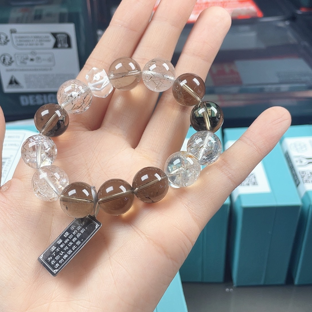 烟晶银S925镶嵌手链
