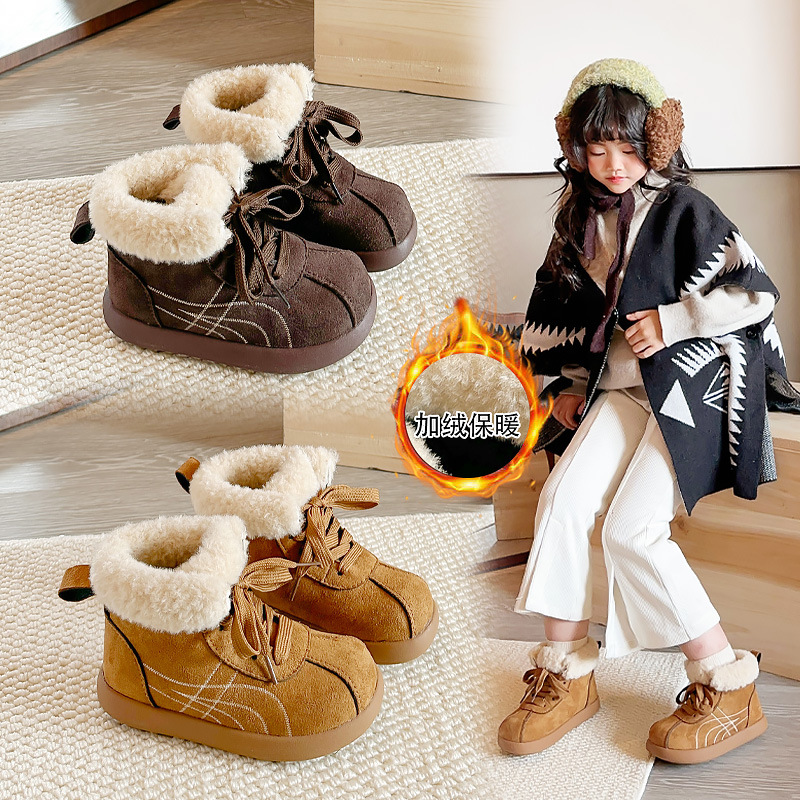 男童雪地靴加绒保暖2025新款冬季儿童东北大棉鞋加厚男孩冬靴