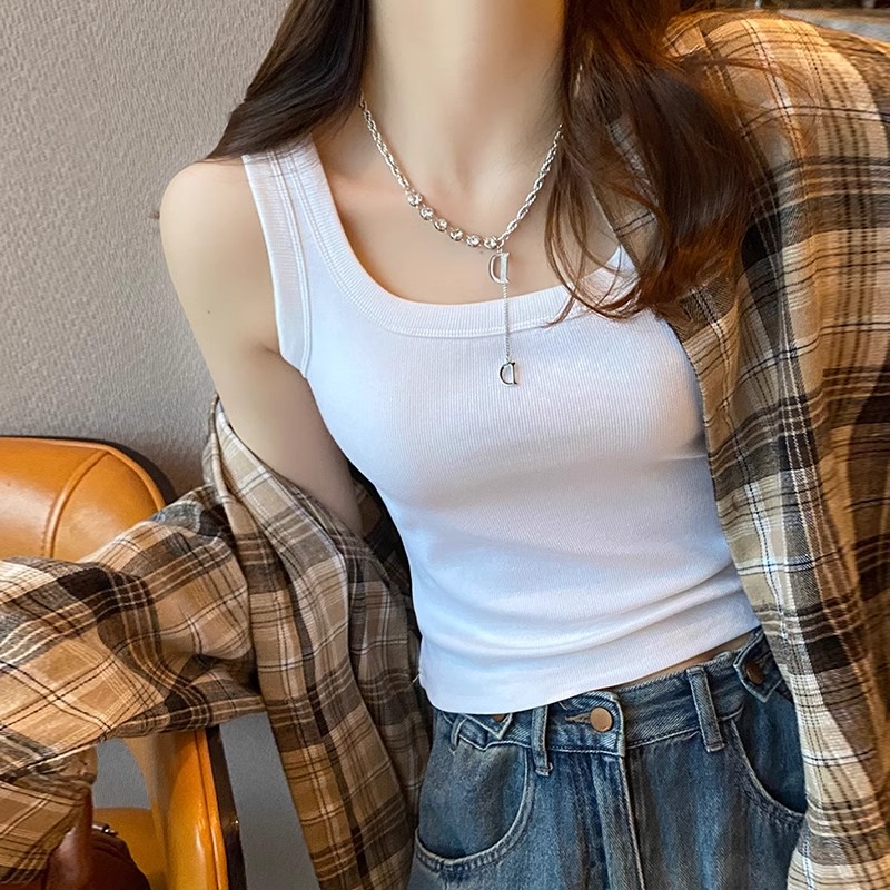 方领小吊带背心女夏季外穿遮副乳带胸垫美背西装内搭打底无袖上衣