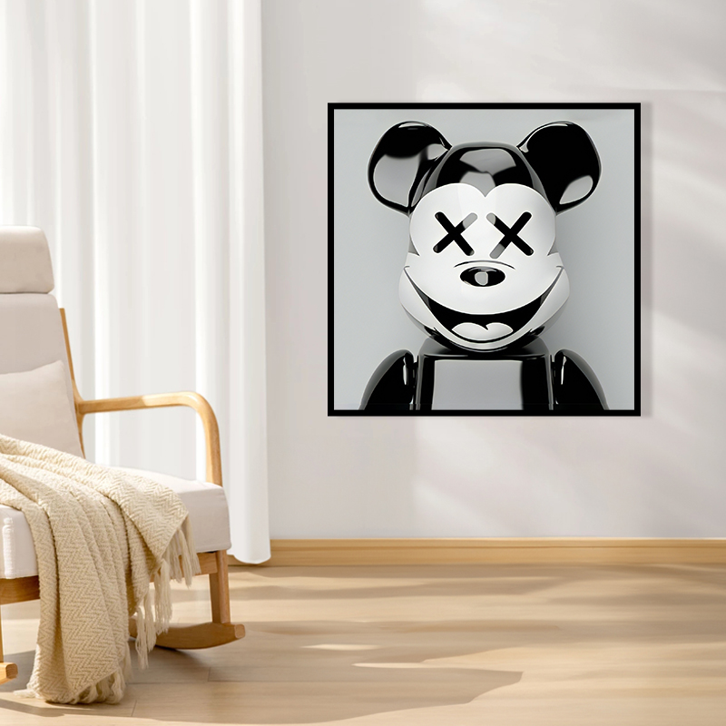 029《潮牌跨界：米奇X积木熊黑白狂想》暴力熊挂画简约风格客厅卧室