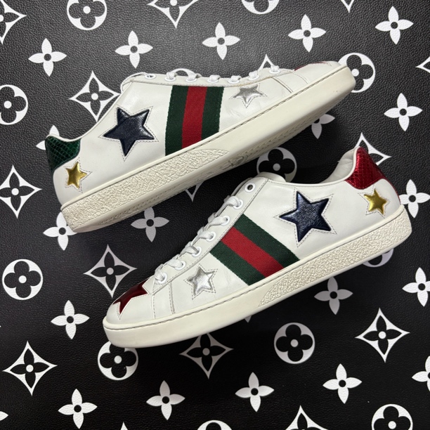 95新 GUCCI/古驰 38欧码星星印花ACE时尚经典古驰板鞋