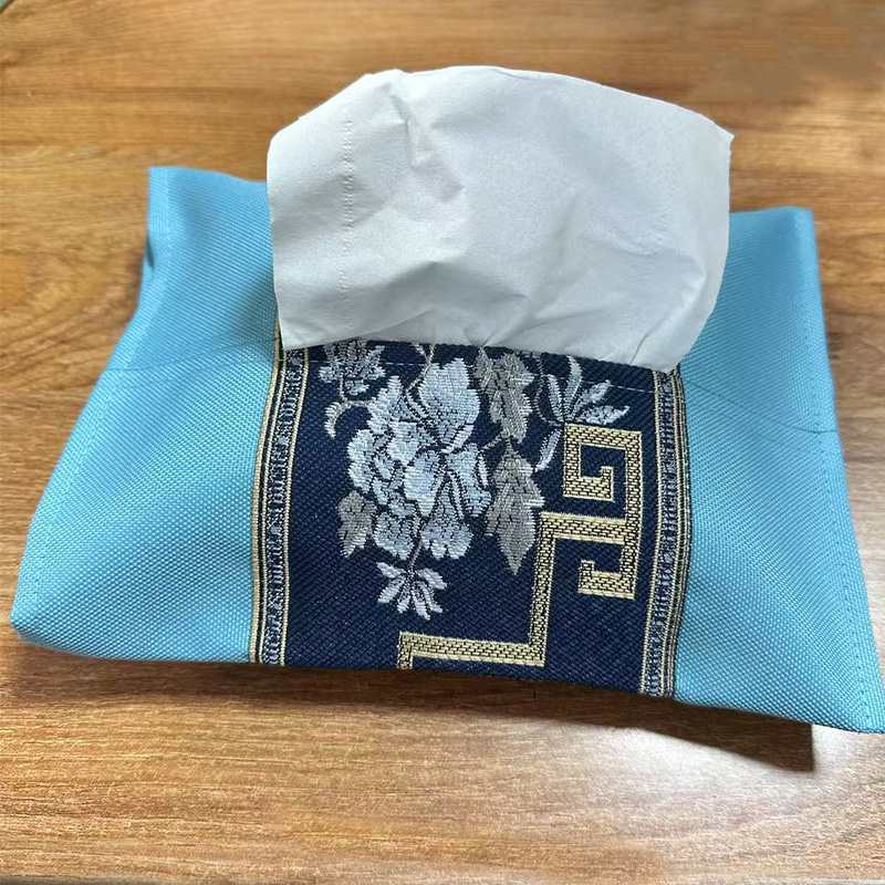 厦亨工坊茶室纸巾盒茶道零配复古国风牡丹中式布艺家用高档纸抽包
