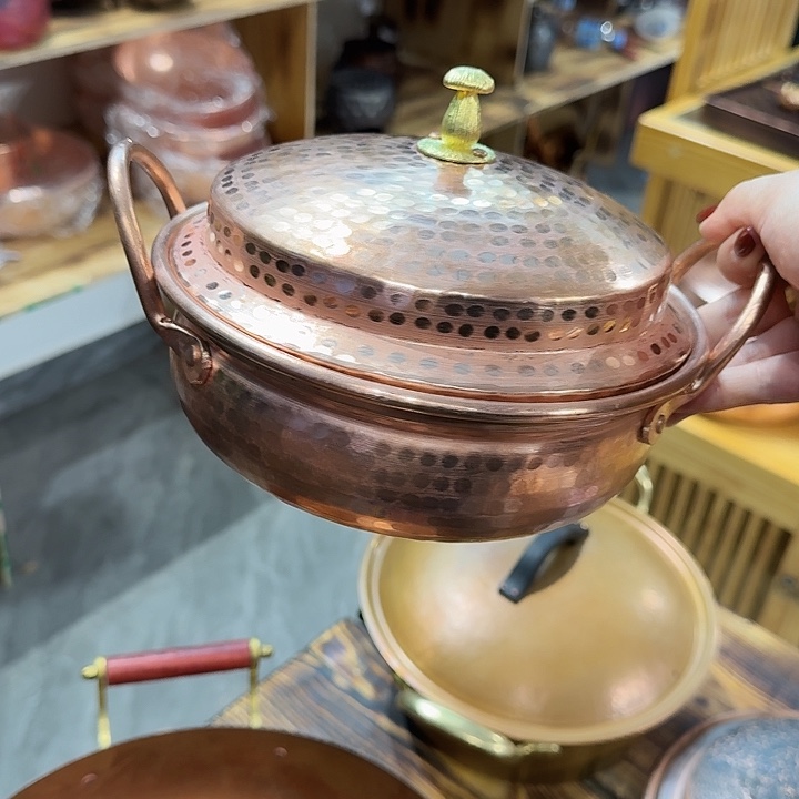 紫铜手工制作双耳锅 20口径