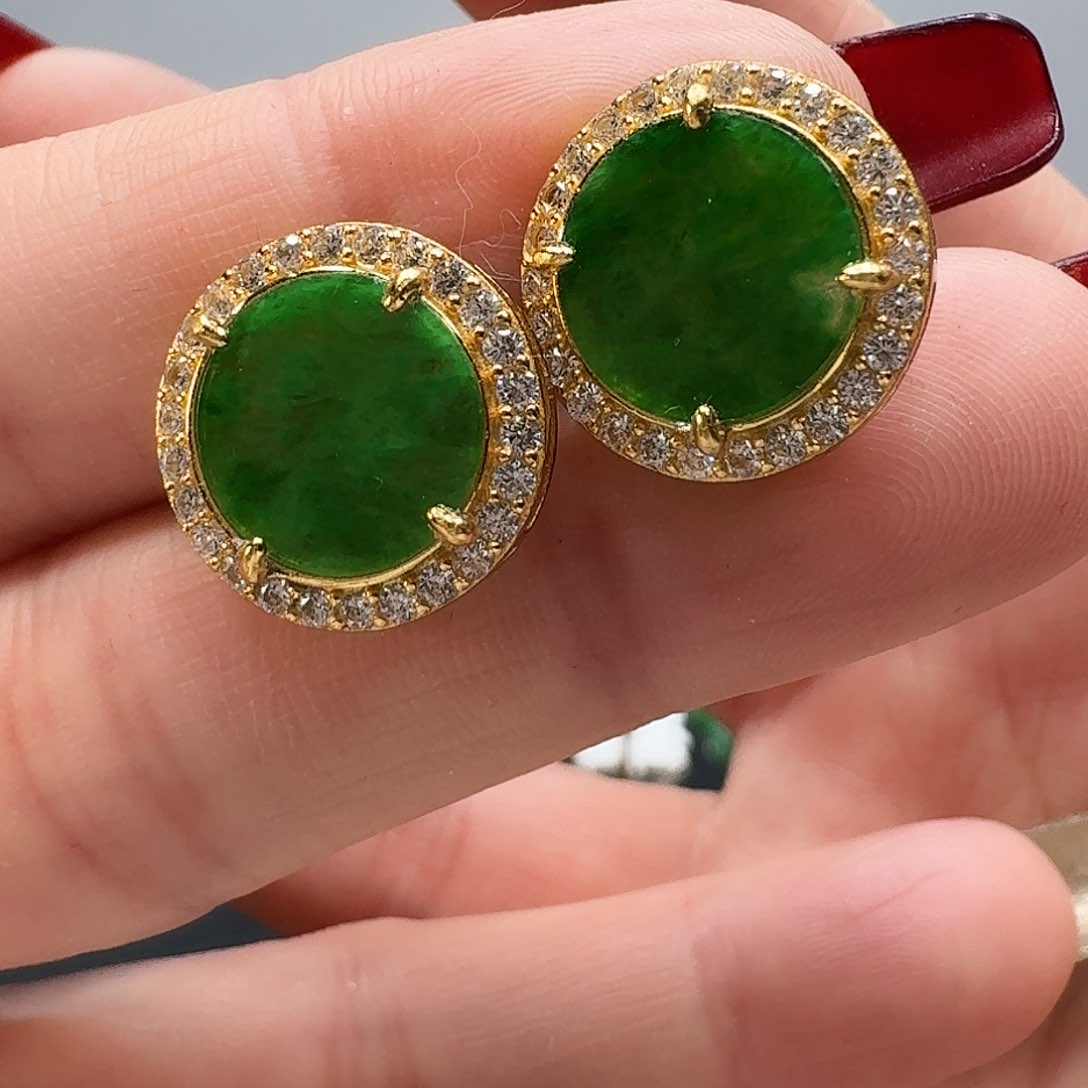 翡翠耳饰银S925镶嵌耳钉