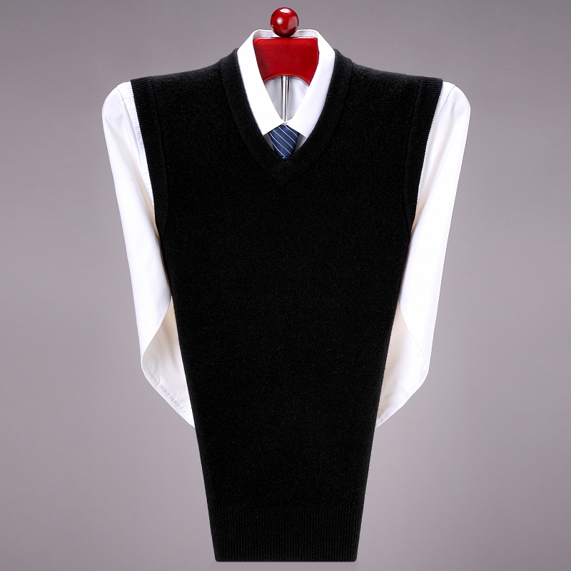 恒源祥背心男士秋冬加厚保暖V领无袖坎肩中老年爸爸装商品图