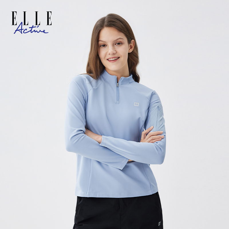 ELLE Active【绒毛保暖】半拉链长袖T恤女士百搭运动立领上衣休闲服