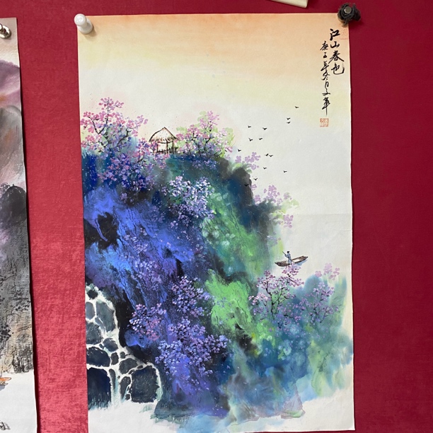 李文军四尺三开山水国画