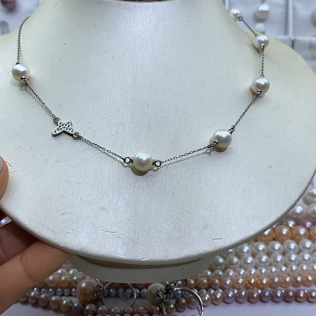 淡水珍珠项链银S925镶嵌
