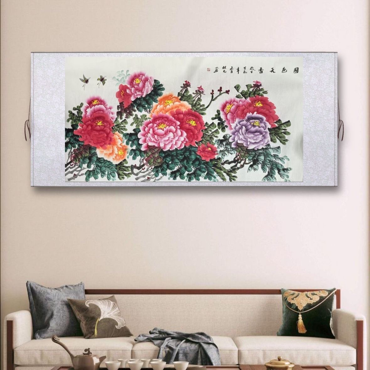 大六尺牡丹国色天香2挂画挂客厅餐厅
