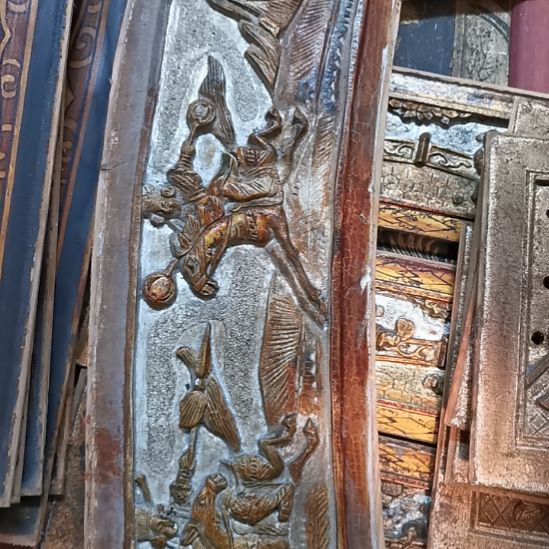 火***红香榧木老木雕花版一片