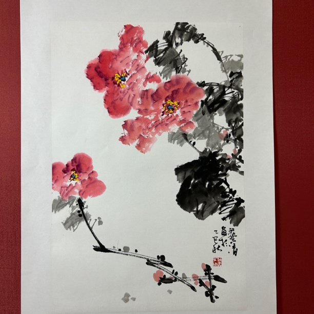 杨艺清  手绘国画宣纸写意牡丹《国色天香》46*70送托底