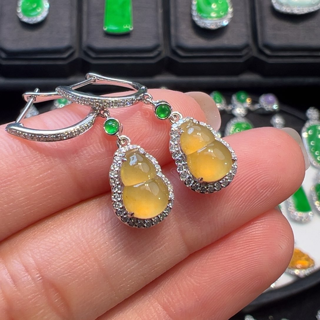 翡翠耳饰18K金镶嵌收到货48小时鉴赏期