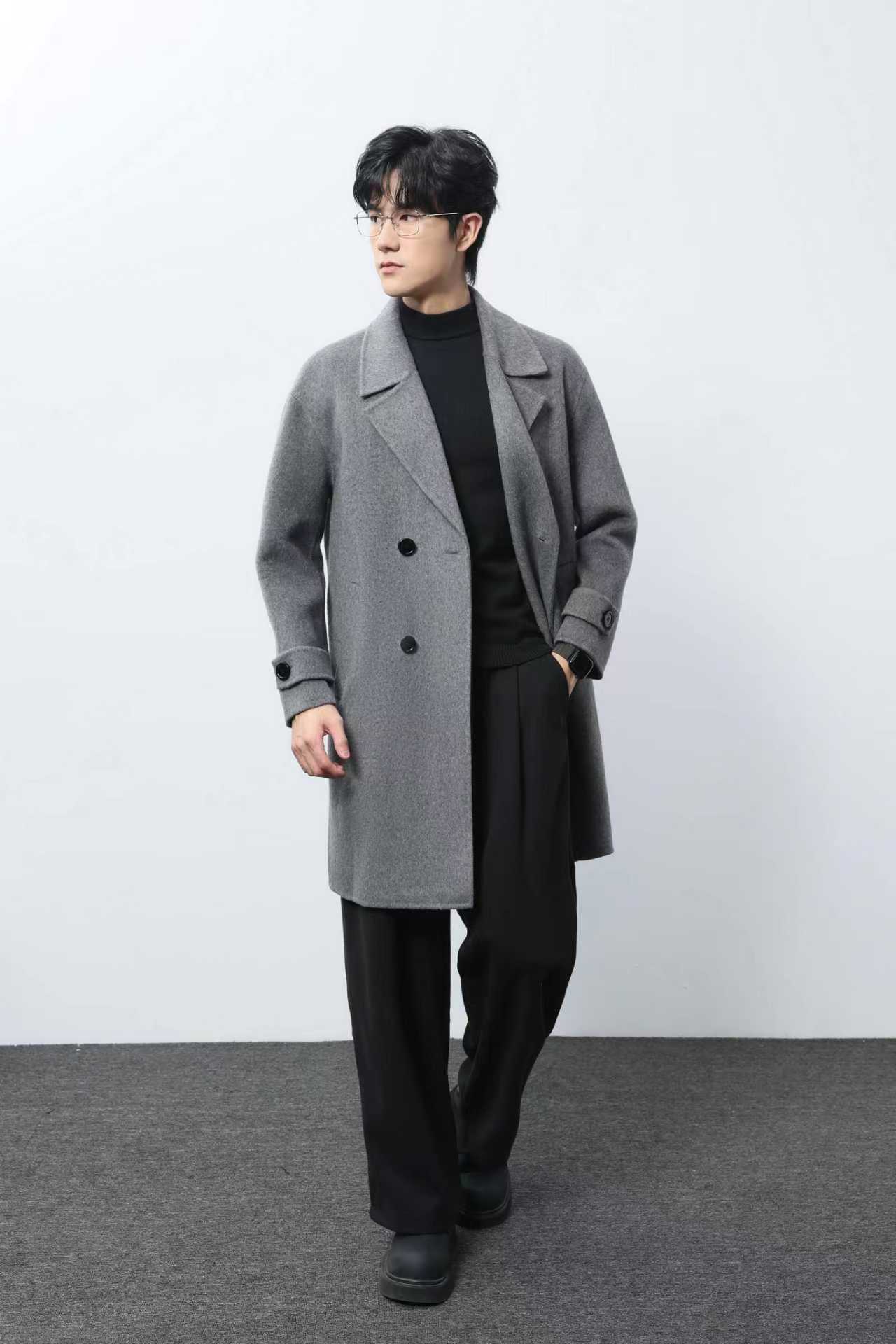 JX·INT长款西服双排扣韩版风衣外套双面羊毛大衣男士羊毛外套889