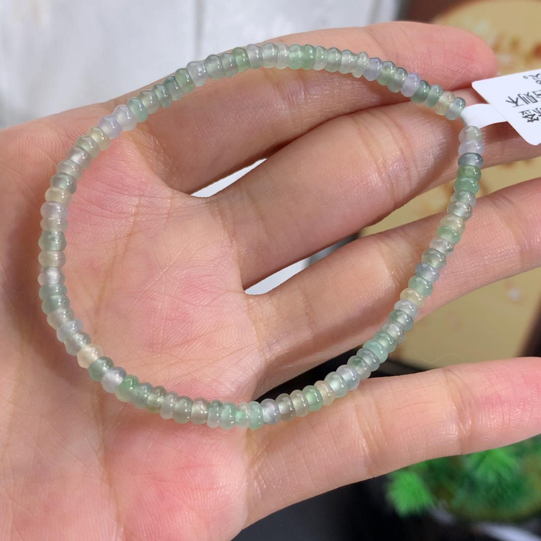 翡翠未镶嵌手串卡3.7冰胶马卡龙算盘手串