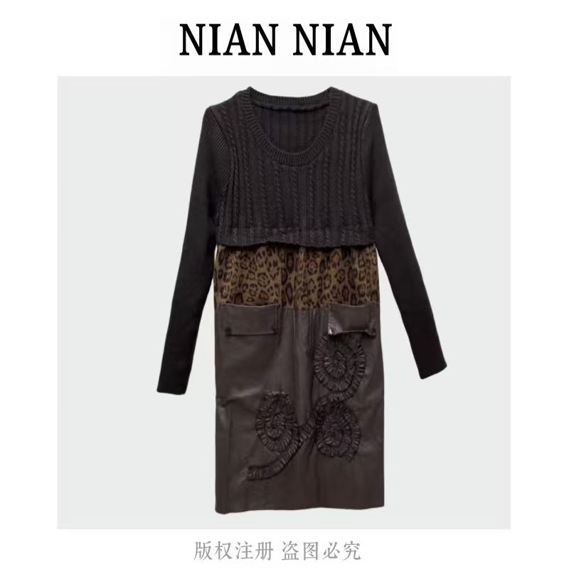 【暖阳冬茶】年年2025新款东京轻熟风时尚洋气拼接设计中长款连衣裙