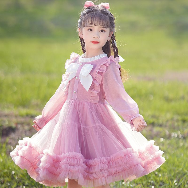 女童连衣裙2025春季新款tutu公主裙儿童长袖时髦蓬蓬生日礼服裙