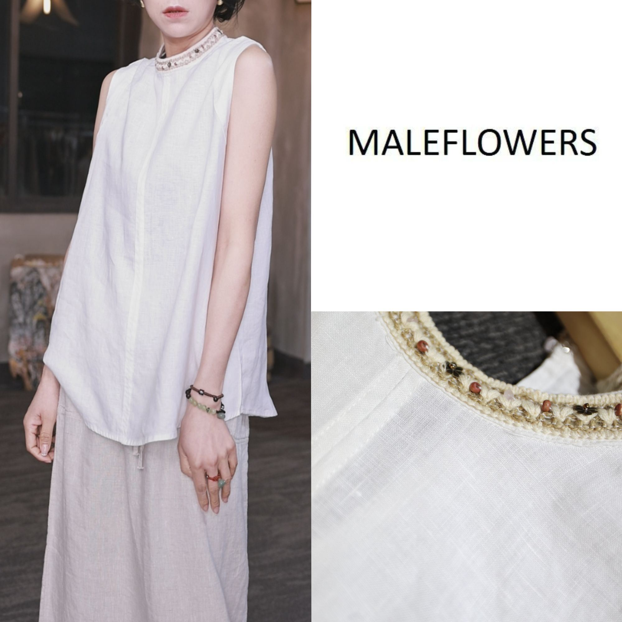 东倪原创 法式高级感黑色无袖亚麻女夏季圆领上衣马甲 85A88122