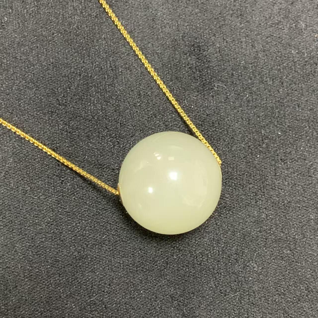 玉作和田玉 青玉18k金路路通项链 12mm yzzb0459 多样性发货