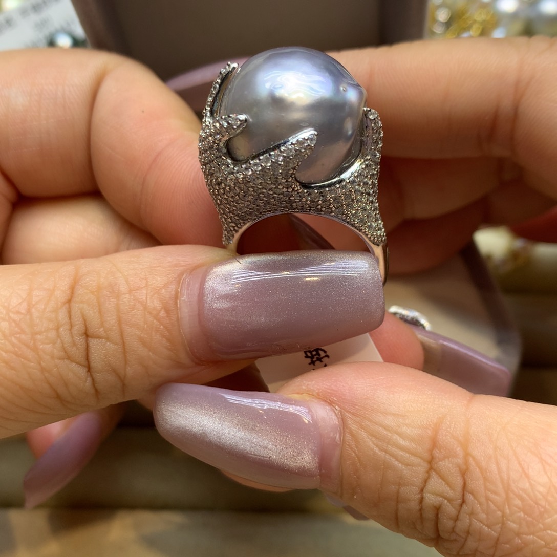 银S925镶嵌戒指海水珍珠