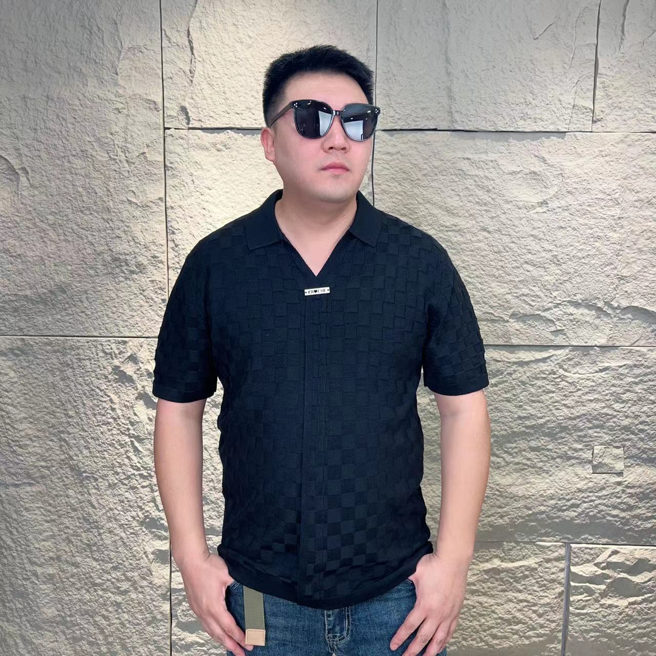 男士翻领针织短袖商务时尚简约1053修身弹力打底毛衣半袖高品质