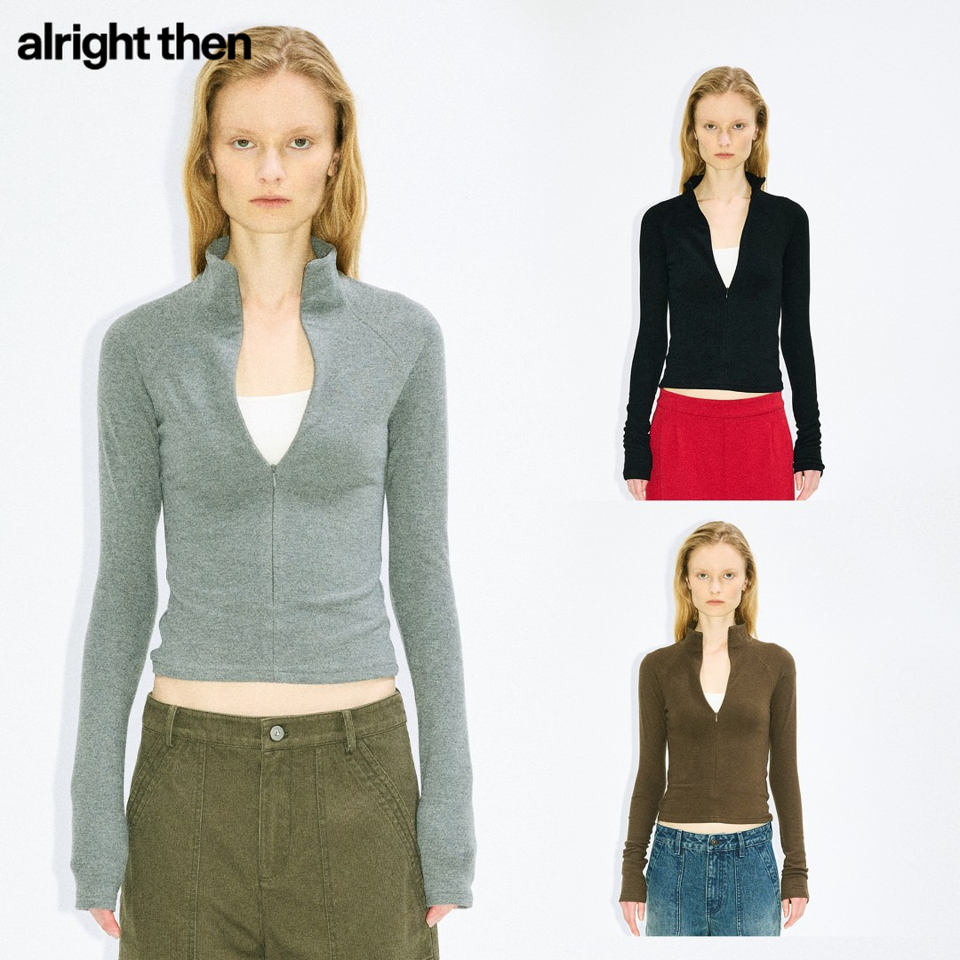 alright then三色基础款运动风立领修身软弹绒感叠穿拉链长袖外套