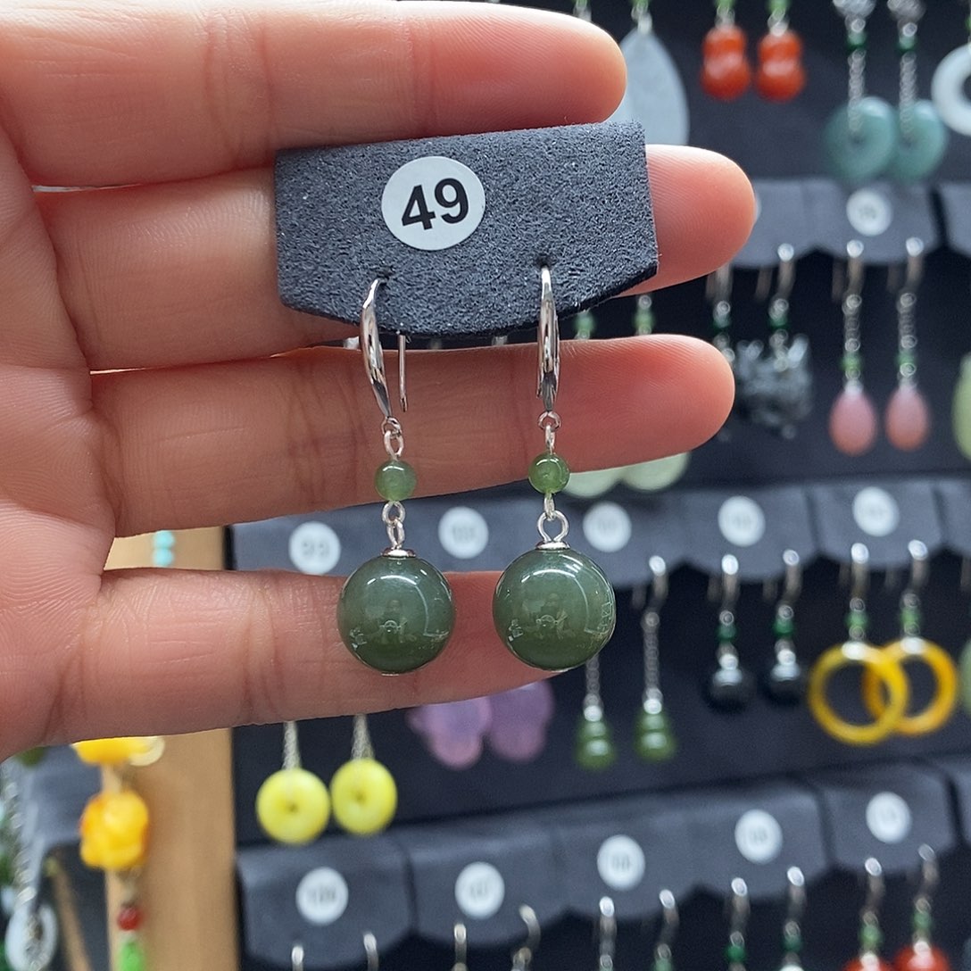 和田玉银S925镶嵌耳饰