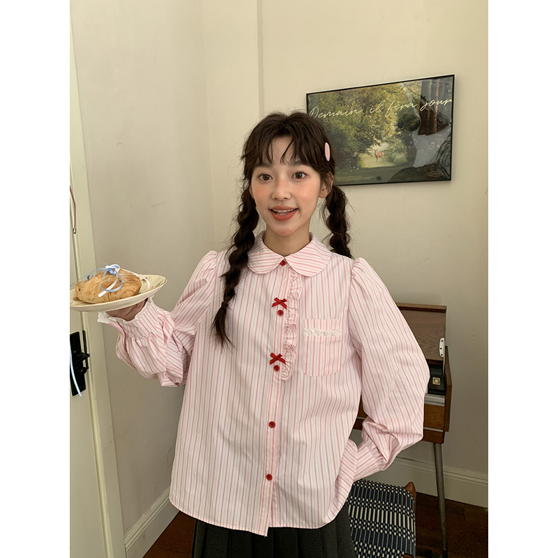 Jiang jam/姜姜姜酱日系少女感甜美条纹衬衫女长袖