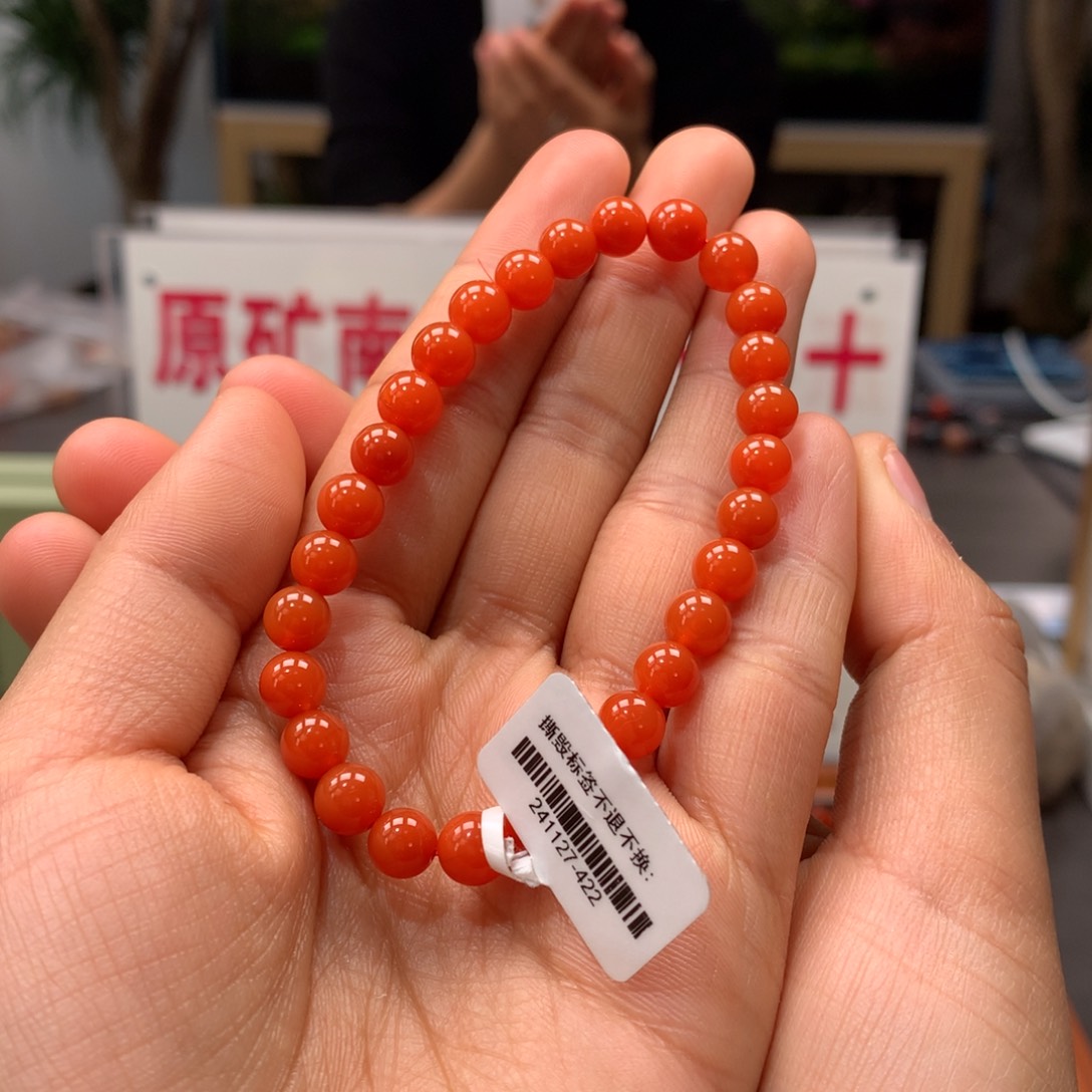 南红玛瑙6mm冷水河鲜柿子红单圈手串未镶嵌