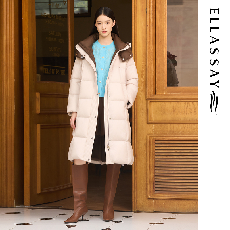 ELLASSAY歌力思2025冬季新款鹅绒白咖撞色女E363L04600