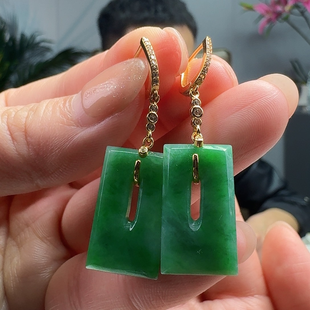 翡翠耳饰银S925镶嵌天然