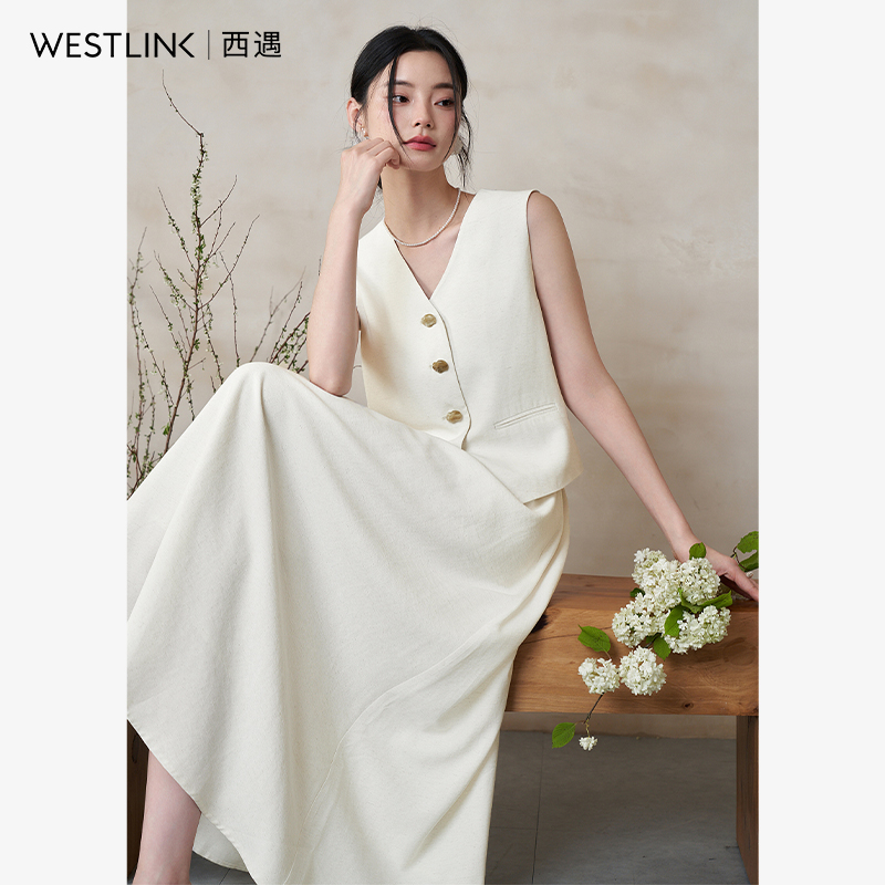 老钱风职场通勤质感两件套女2024夏季V领马甲搭半身裙套装