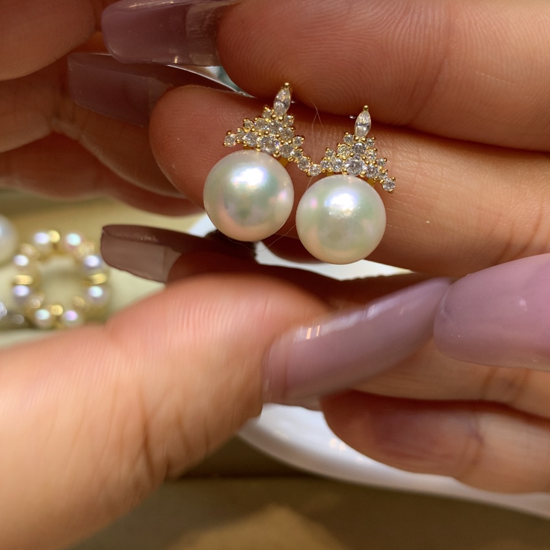 银S925镶嵌耳饰海水珍珠