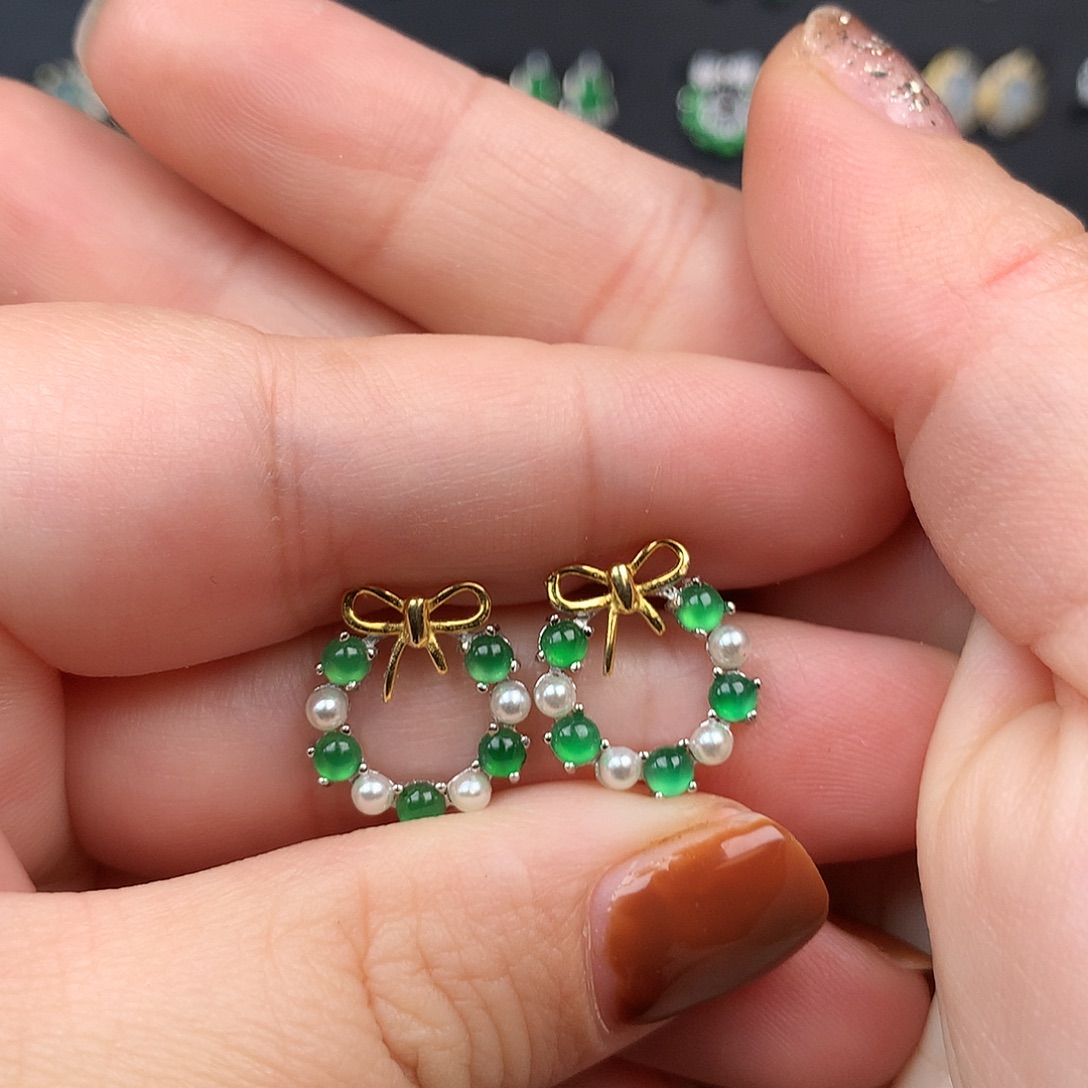 翡翠银S925镶嵌耳饰